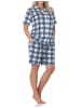 NORMANN Langarm Jersey Pajama Shorty Karo Optik Übergröße in hellblau