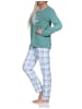 NORMANN Damen Schlafanzug langarm in tollen Farben mit Karo-Muster - 86315 in blau