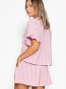 SASSYCLASSY Gestreifte Musselin Bluse mit Volants in Rosa