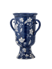 Bloomingville Vase AMARA mit Henkeln Blau mit Weißem Blumen Muster 21x12 cm