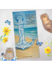 Mr. & Mrs. Panda Strandtuch Anker Blau Design mit Spruch in Gelb Pastell