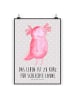 Mr. & Mrs. Panda Bild Axolotl Glücklich mit Spruch in Grau Pastell