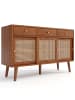 ABRIHOME Sideboard in Nussbaum mit Rattanfront und 3 Schubladen 120x40 cm