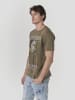KOROSHI Crew cotton print-emb washed t-shirt in khaki