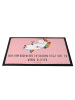Mr. & Mrs. Panda Fussmatte Einhorn Blümchentail mit Spruch in Rot Pastell