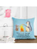Mr. & Mrs. Panda Kissen Pinguin Lagerfeuer mit Spruch in Eisblau