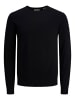 Jack & Jones Dünner Langarm Strickpullover Rundhals Basic Sweater JJEEMIL in Schwarz