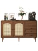ABRIHOME Sideboard in Natur im Landhausstil mit Rattantüren 130x40 cm