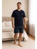 Moonline Pyjama mit karierter Hose in navy/hell blau/bordeaux