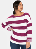 sheego Langarmshirt in malve-weiß-gestreift