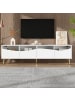 ABRIHOME TV-Schrank mit LED, Glasfront und Stauraum in Weiß, 180 x 40 x 50 cm