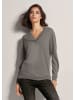 MADELEINE Glattstrick-Pullover mit V-Ausschnitt in graphit / wollweiß / melange
