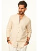 behype Langarmhemd - aus Leinen im Regular-Fit mit Stehkragen in Beige