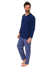 NORMANN Schlafanzug langarm mit karierter Jersey Hose in marine