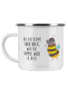 Mr. & Mrs. Panda Camping Emaille Tasse Hummel flauschig mit Spruch in Weiß