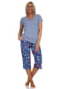 NORMANN Kurzarm Schlafanzug Capri Pyjama Streifen - 85070 in marine