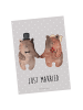 Mr. & Mrs. Panda Postkarte Bär Heirat mit Spruch in Grau Pastell