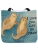 Mr. & Mrs. Panda Tote Bag Otter Hände halten Design mit Spruch in Weiß