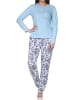 NORMANN Pyjama Schlafanzug langarm Hose floralem print in blau