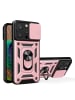 COFI 1453 Hybrid Armor Camshield Bumper Handyhülle Hülle mit Ring kompatibel mit in Rosa