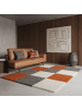 KADIMA DESIGN Teppich Hochflor Shaggy Waschbar Karo RHEIN Strapazierfähig in Terrakotta