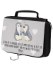 Mr. & Mrs. Panda Kosmetiktasche Pinguine trösten mit Spruch in Grau Pastell