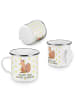 Mr. & Mrs. Panda Camping Emaille Tasse Einhorn Glauben mit Spruch in Weiß