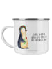 Mr. & Mrs. Panda Emaille Tasse Pinguin Blumen mit Spruch in Weiß
