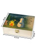 Mr. & Mrs. Panda Holz Teebox Pinguin Lagerfeuer Design mit Spruch in Weiß