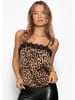 SASSYCLASSY Satin Top im Leo-Print mit Spitze in Braun