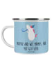 Mr. & Mrs. Panda Camping Emaille Tasse Glitzernde Tante mit Spruch in Blau Pastell