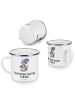 Mr. & Mrs. Panda Camping Emaille Tasse Kater Kaffee mit Spruch in Weiß