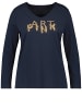 SAMOON T-Shirt Langarm Rundhals in Navy gemustert