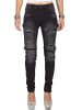Cipo & Baxx Damen Slim Fit Biker Hose Stonewashed in Black