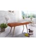 KADIMA DESIGN Sitzbank Ziegenleder / Massivholz Bank 117x51x38 cm im Retro Stil,