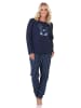 NORMANN Normann Damen Pyjama Schlafanzug langarm mit süßem Teddy - 88893 in navy