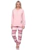 NORMANN Frottee Schlafanzug lang Bündchen Hose gestreift - 81806 in rosa