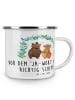 Mr. & Mrs. Panda Camping Emaille Tasse Polterabend Spaß mit Spruch in Transparent