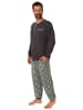 NORMANN Pyjama Schlafanzug Bündchen und karierter Jersey Hose - 68047 in dunkelgrau