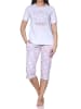 NORMANN Kurzarm Capri Schlafanzug Pyjama Herz Katzenmotiv in flieder