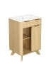 ABRIHOME Waschbeckenunterschrank in Holzton 61 cm mit Wellenoptik 3 Schubladen