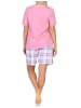 NORMANN Schlafanzug kurzarm Pyjama Shorty karierte Jersey Hose - 85271 in rosa