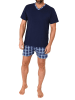 NORMANN Schlafanzug kurzarm Shorty mit karierter Jersey Hose - 86238 in navy