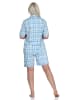 NORMANN kurzarm Shorty Pyjama Jersey zum durchknöpfen Karo - 72851 in helltürkis