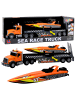 Wisam® LKW mit Aufzieh-Motorboot, Lichter und Geräusche, Orange Set