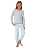 NORMANN Schlafanzug Frottee Pyjama Bündchen und Streifen - 82508 in hellblau
