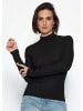 SASSYCLASSY Geripptes Lamgarmshirt mit Stehkragen in Schwarz