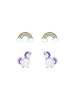 Alexander York Ohrringe, Ohrstecker-Set REGENBOGEN, EINHORN in 925 Sterling Silber, 4-tlg. in lilac