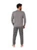 NORMANN Langarm Schlafanzug Bündchen und karierter Jersey Pyjamahose - 86155 in grau
