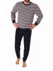 NORMANN Frottee Schlafanzug langarm Bündchen gestreifter - 77139 in grau